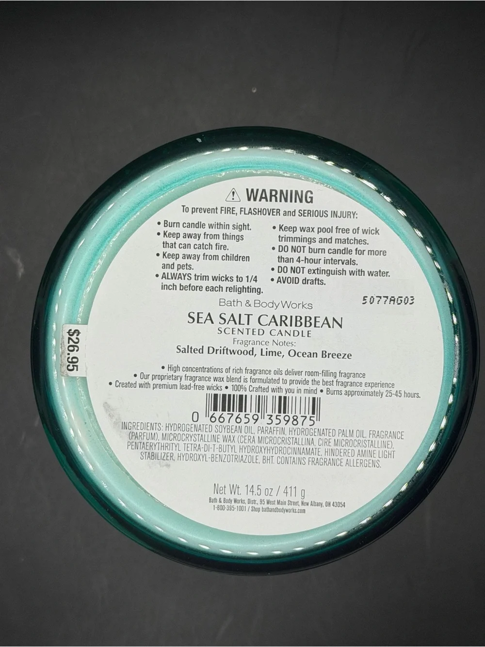 Bath & Body Works Sea Salt Caribbean Candle - Teal & Gold